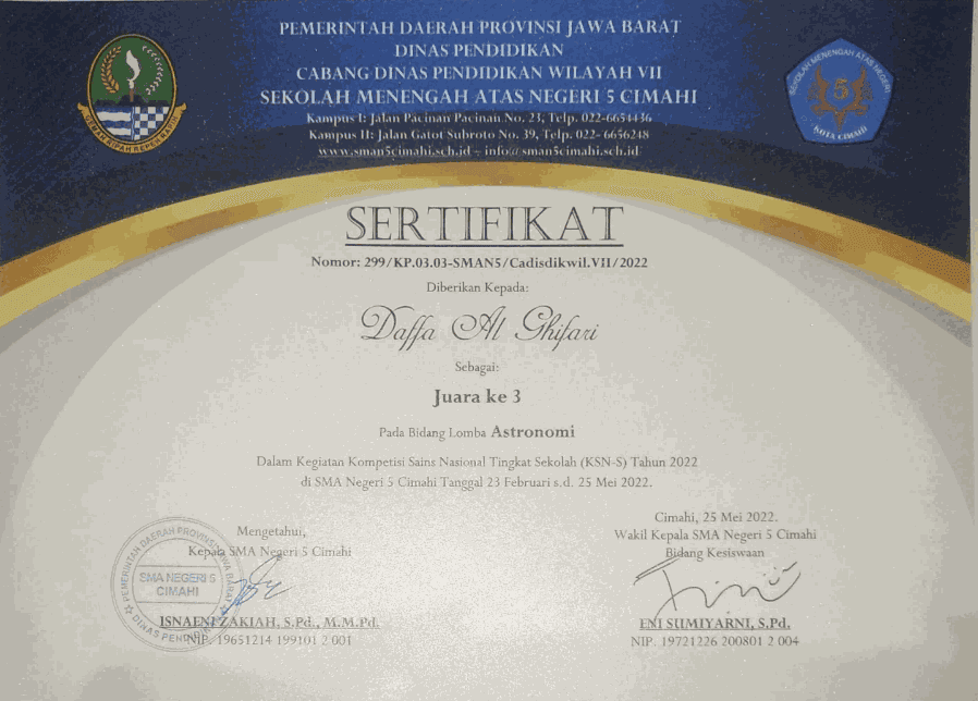 Juara 3 KSN Tingkat Sekolah (KSN-S) Astronomi